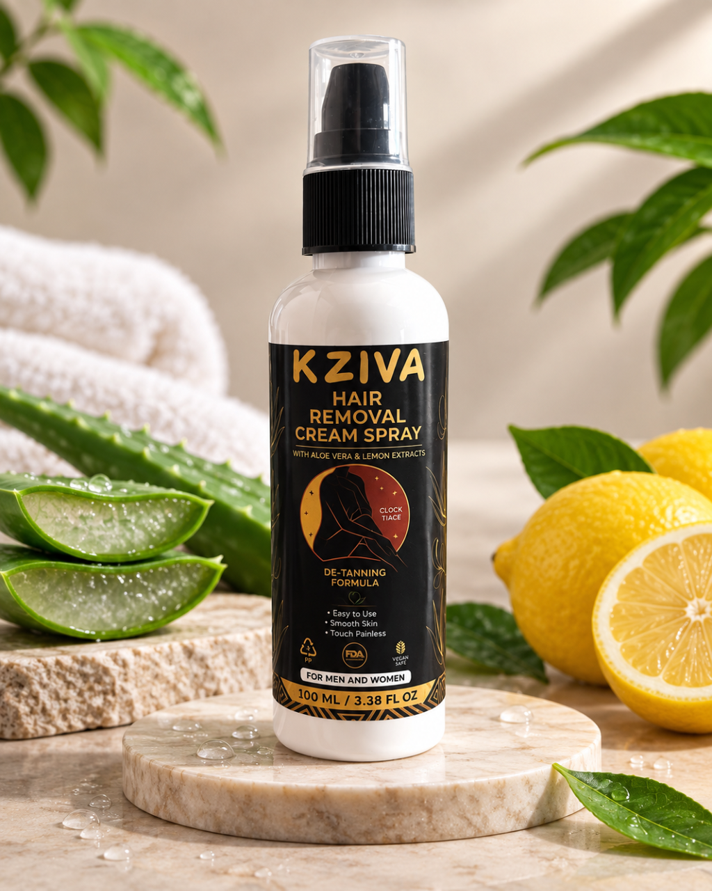 Kziva Hair Removal Cream Spray with Aloe Vera & Lemon Extracts