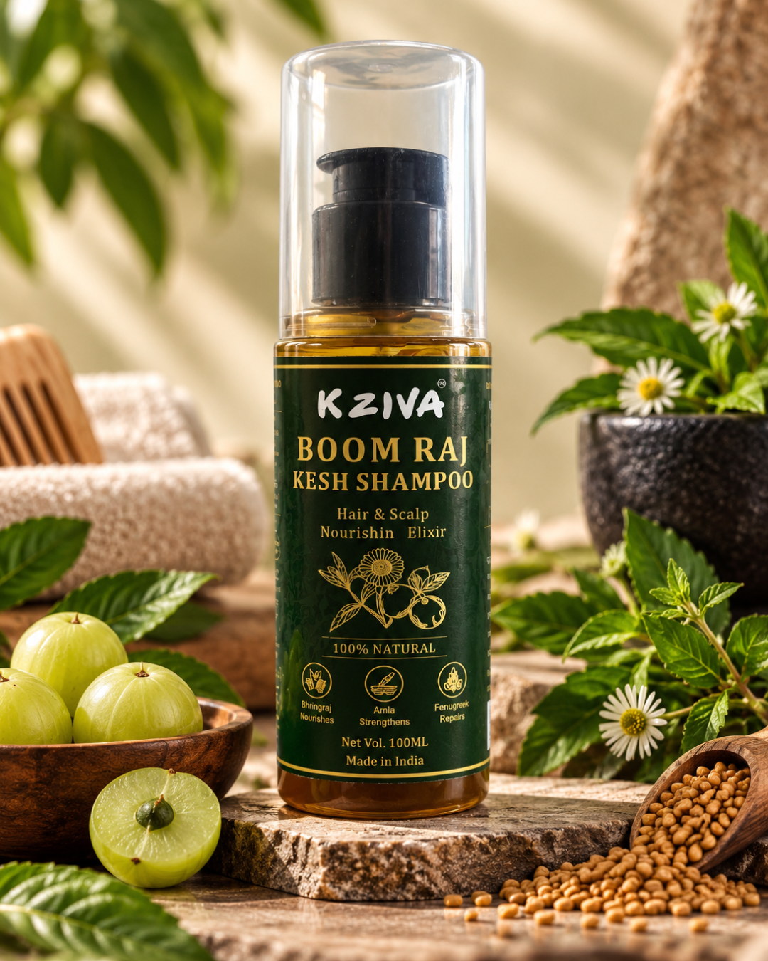 Kziva Boom Raj Kesh Shampoo – Bhringraj, Amla & Fenugreek