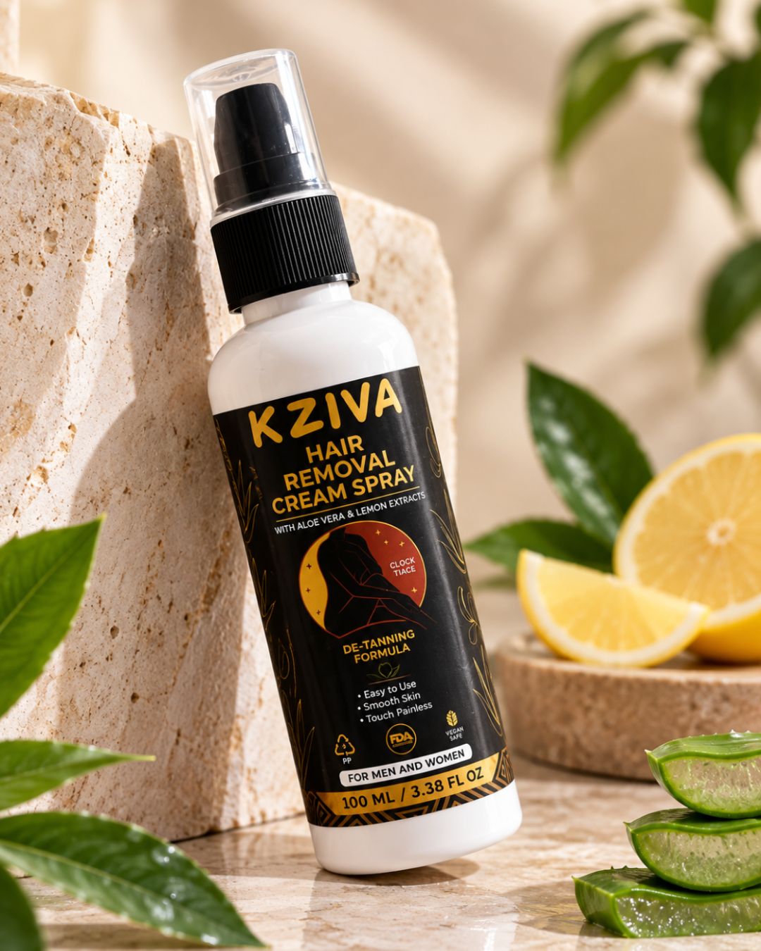 Kziva Hair Removal Cream Spray with Aloe Vera & Lemon Extracts