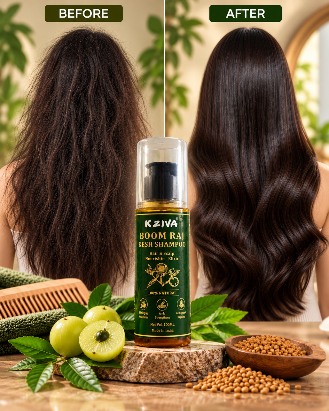 Kziva Boom Raj Kesh Shampoo – Bhringraj, Amla & Fenugreek