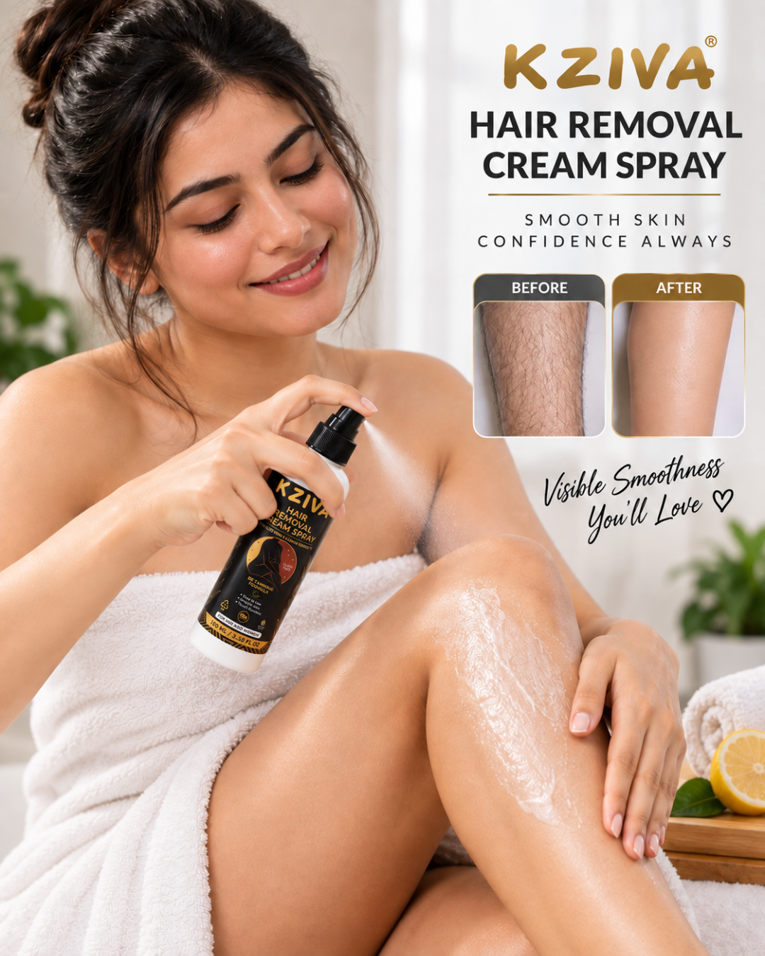 Kziva Hair Removal Cream Spray with Aloe Vera & Lemon Extracts