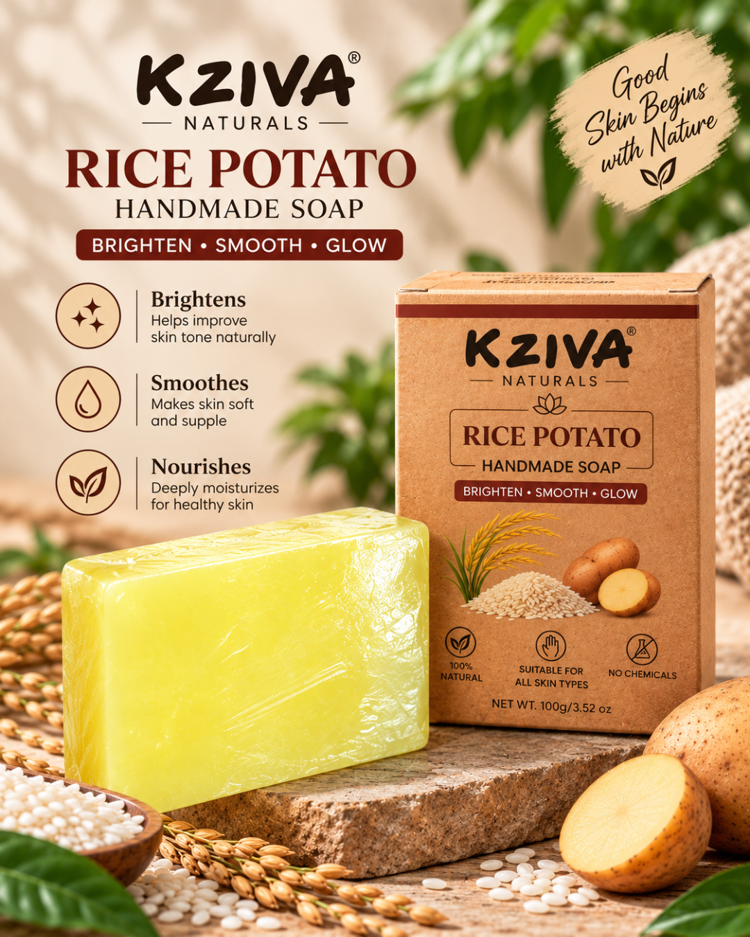 Kziva Naturals Rice Potato Handmade Soap