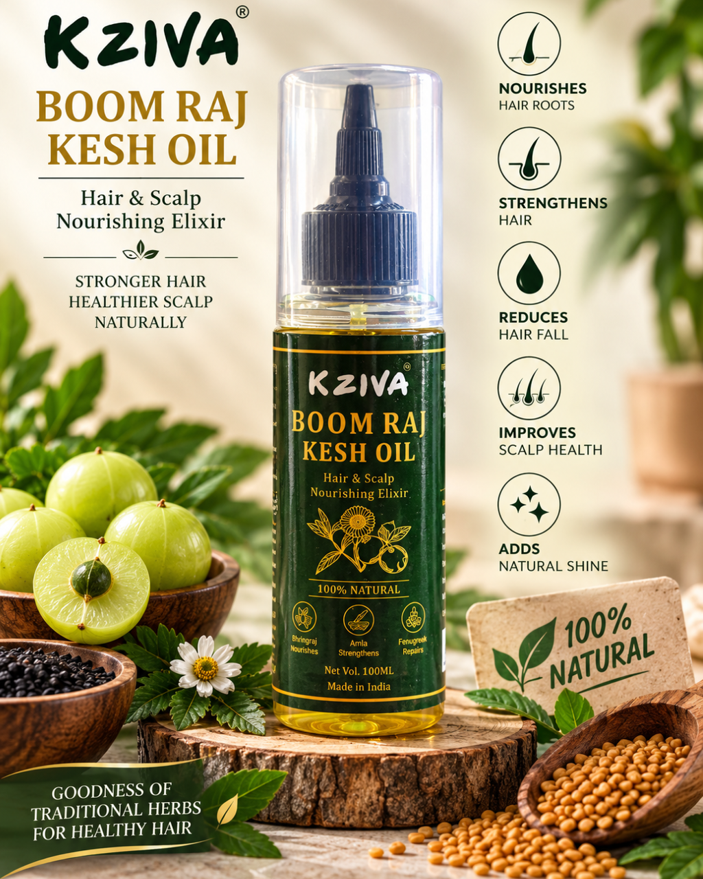 Kziva Boom Raj Kesh Oil – Hair & Scalp Nourishing Elixir