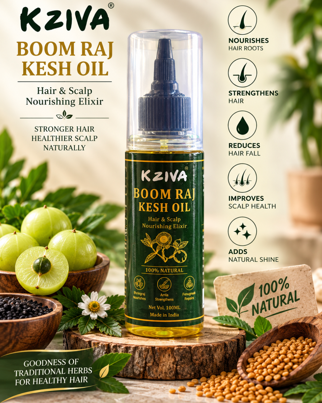 Kziva Boom Raj Kesh Oil – Hair & Scalp Nourishing Elixir